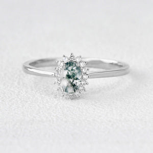 Lewis Oval CutMoss Agate & Moissanite Engagement Ring