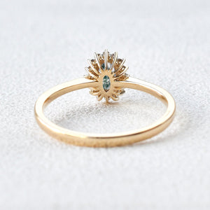 Lewis Oval CutMoss Agate & Moissanite Engagement Ring