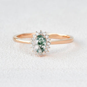 Lewis Oval CutMoss Agate & Moissanite Engagement Ring