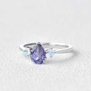 Lab-Grown Alexandrite & Moonstone White Gold Ring