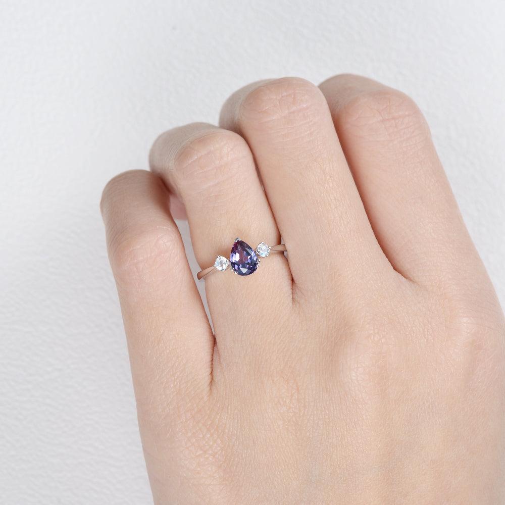 Lab-Grown Alexandrite & Moonstone White Gold Ring