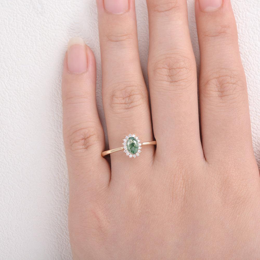 Lewis Oval CutMoss Agate & Moissanite Engagement Ring