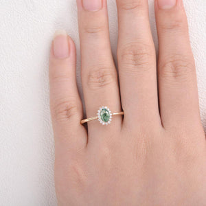 Lewis Oval CutMoss Agate & Moissanite Engagement Ring