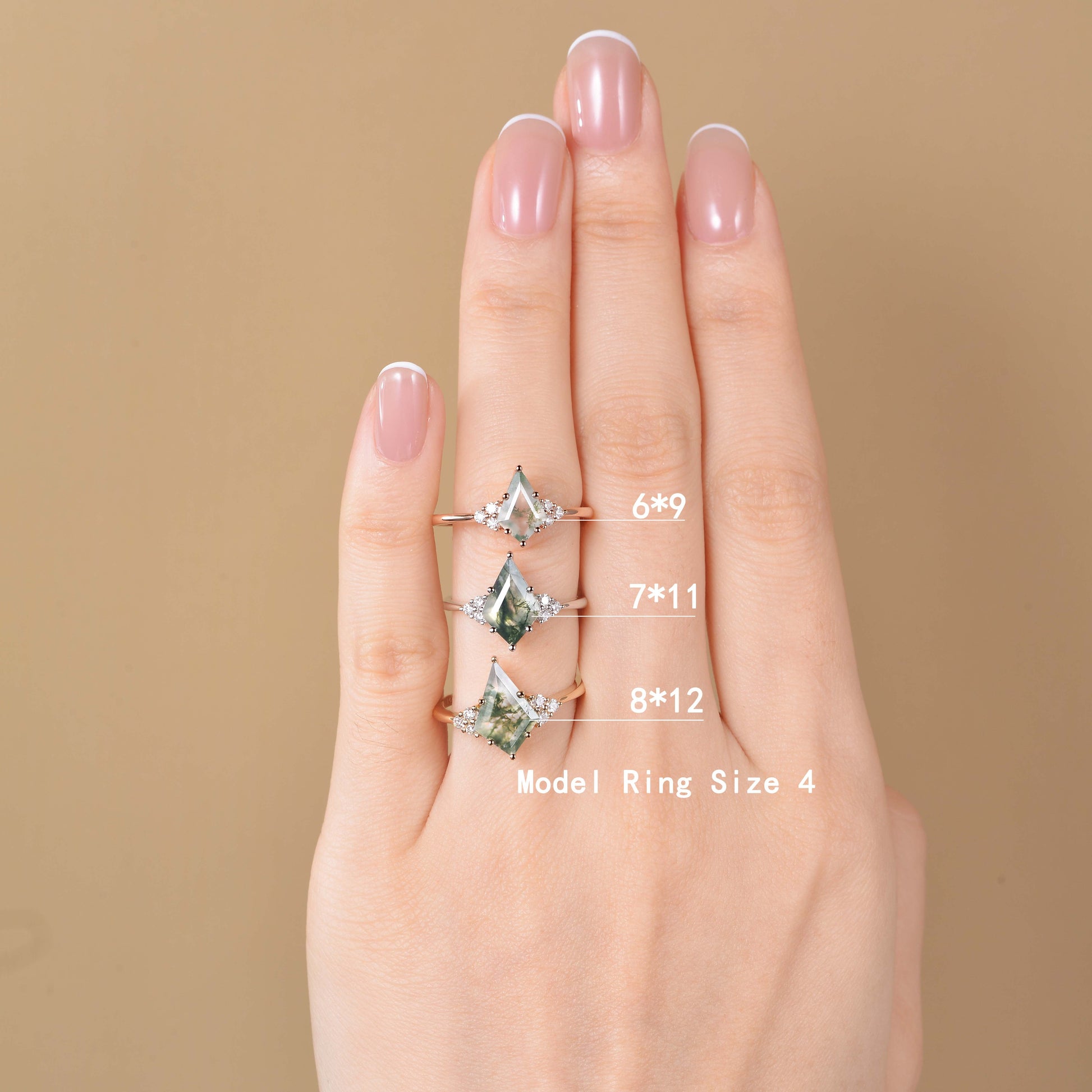 Classic Engagement - Unique Moss Agate Engagement Ring Set 2pcs - Lydia