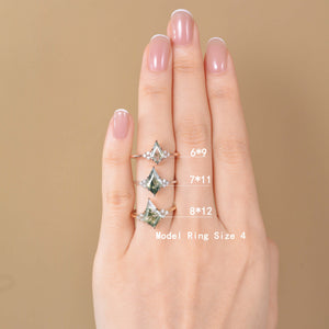 Classic Engagement - Unique Moss Agate Engagement Ring Set 2pcs - Lydia