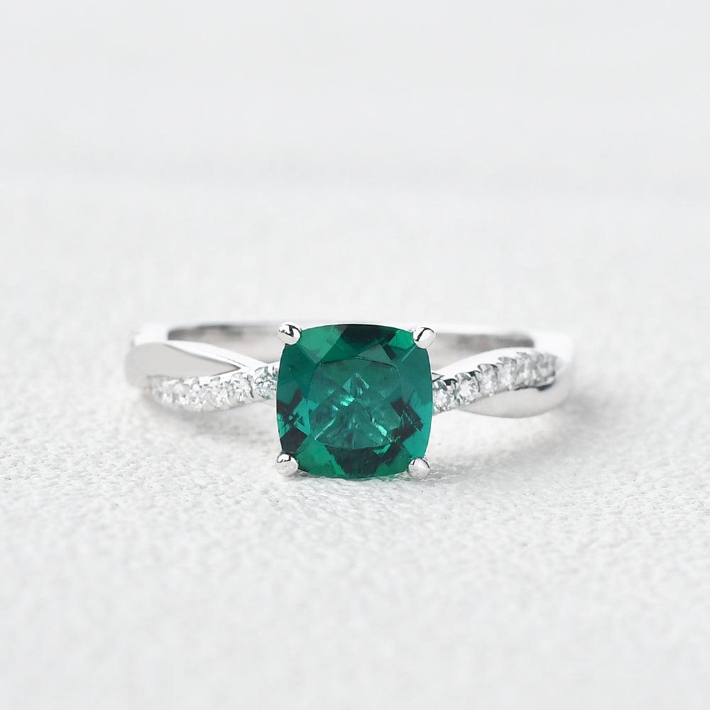 2.0CT Cushion Cut Emerald Classic Solitaire Twist Ring