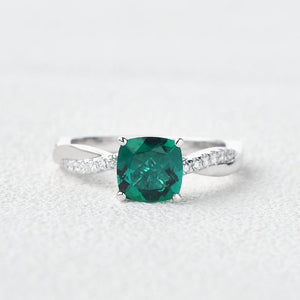 2.0CT Cushion Cut Emerald Classic Solitaire Twist Ring