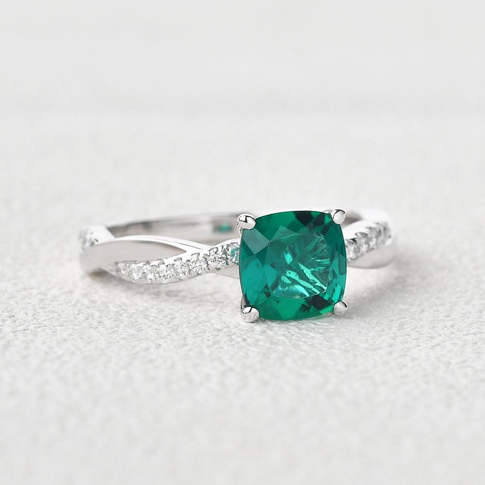 2.0CT Cushion Cut Emerald Classic Solitaire Twist Ring