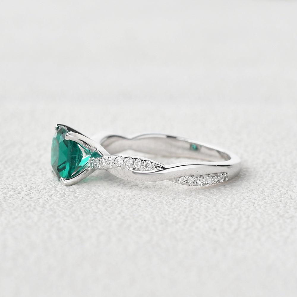 2.0CT Cushion Cut Emerald Classic Solitaire Twist Ring