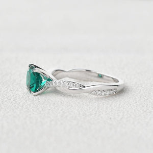 2.0CT Cushion Cut Emerald Classic Solitaire Twist Ring