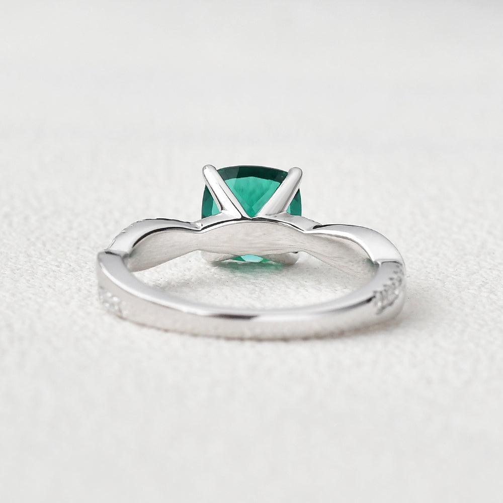 2.0CT Cushion Cut Emerald Classic Solitaire Twist Ring