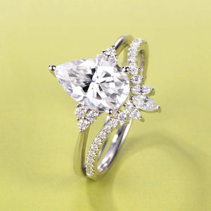 1.5ct Signature Pear Vintage Moss Agate Engagement Ring Set 2pcs - Lydia