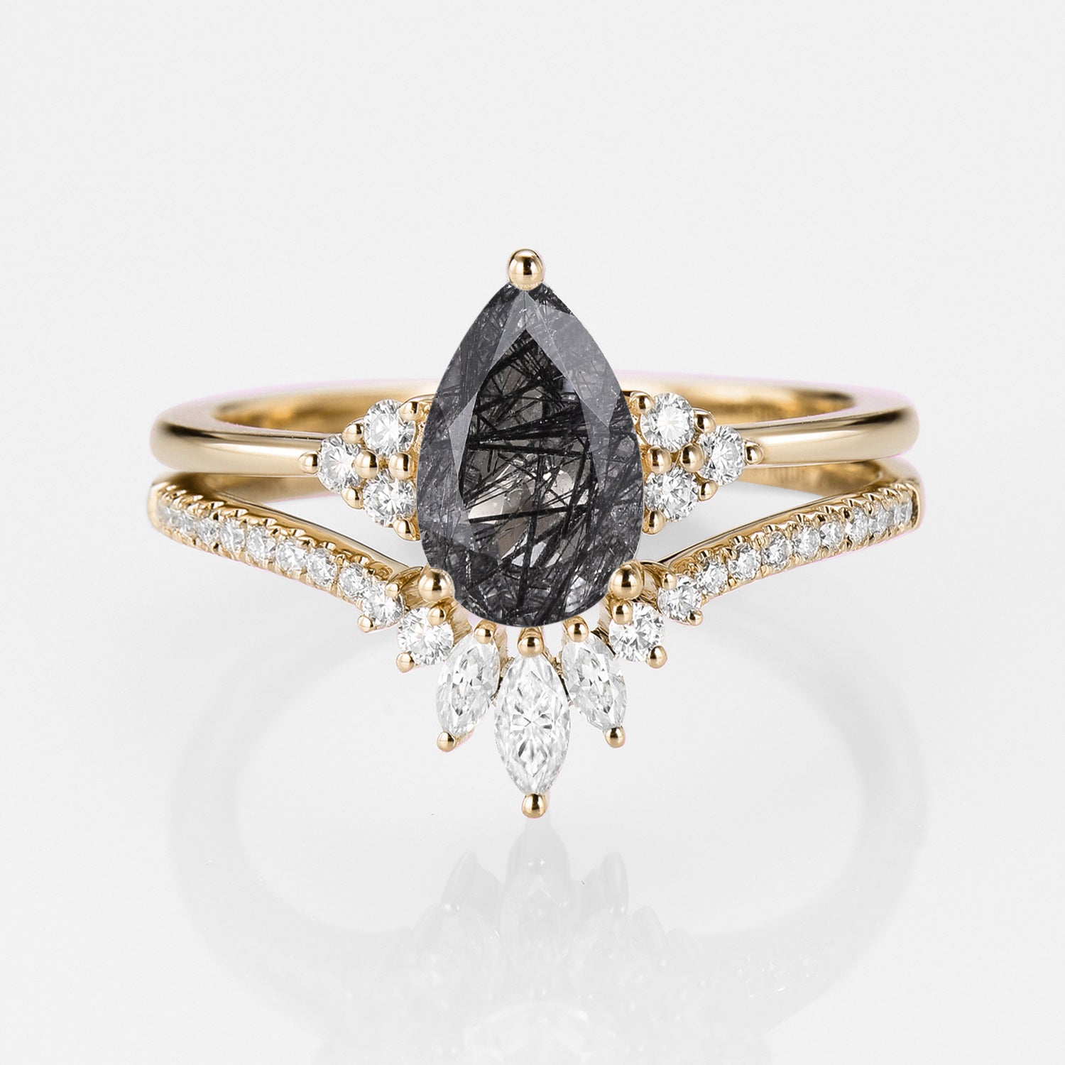 1.5ct Signature Pear Vintage Moss Agate Engagement Ring Set 2pcs - Lydia
