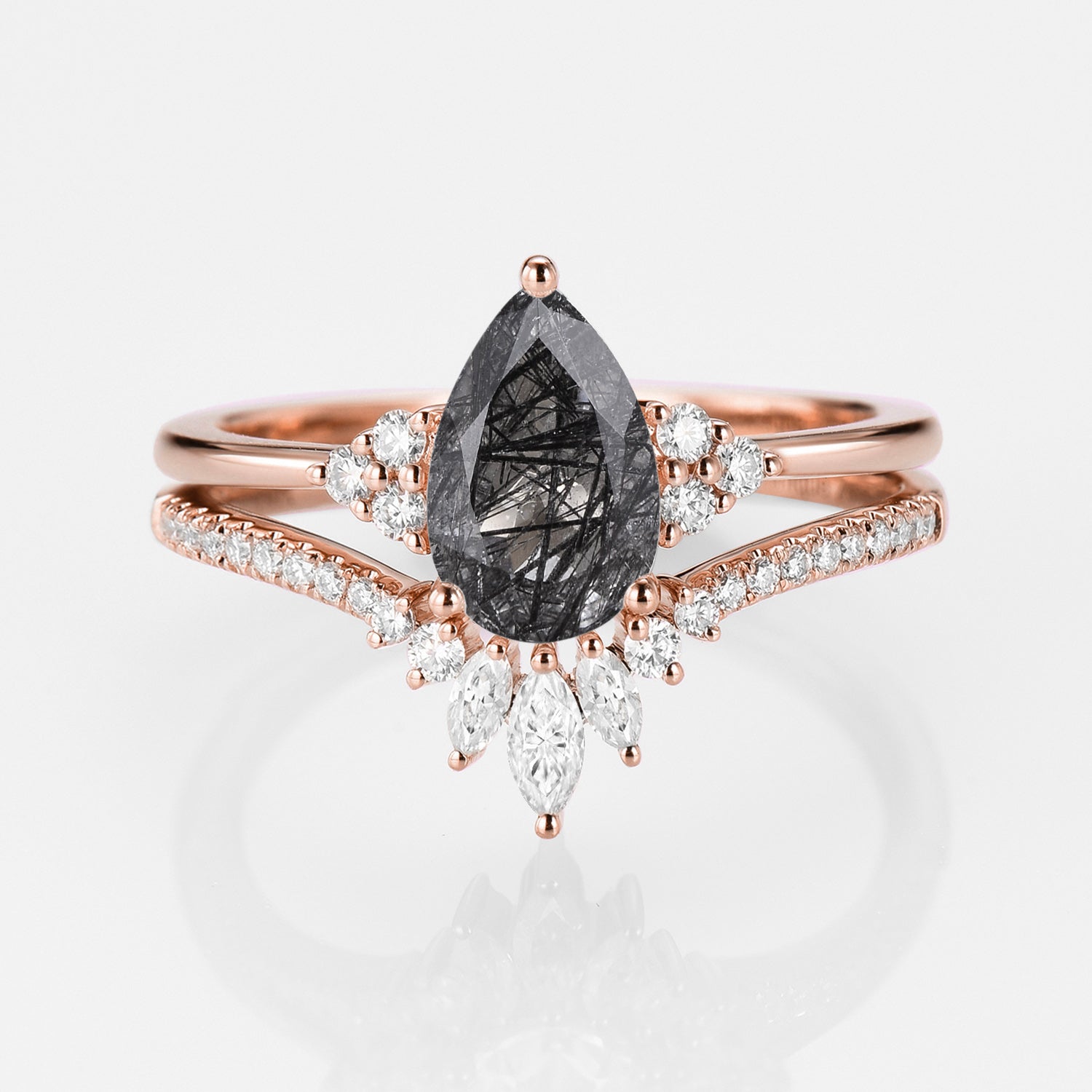 1.5ct Signature Pear Vintage Moss Agate Engagement Ring Set 2pcs - Lydia