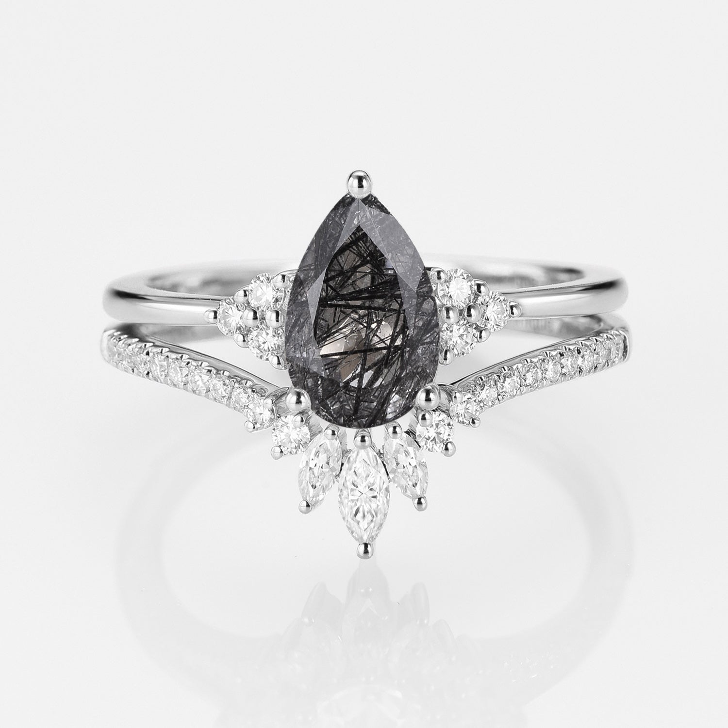 1.5ct Signature Pear Vintage Moss Agate Engagement Ring Set 2pcs - Lydia