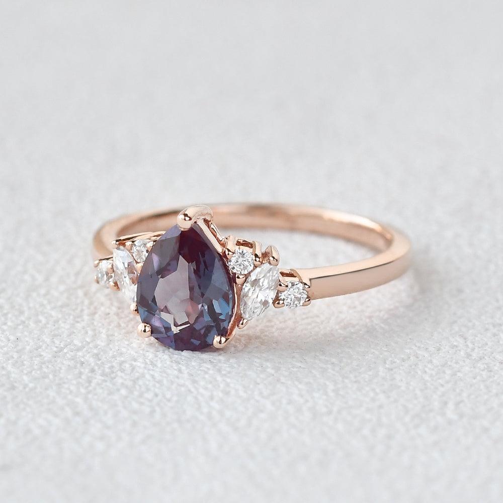 Pear Shaped Lab Alexandrite Rose Gold Ring