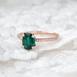 Vintage Oval Shaped Emerald Rose Gold Ring