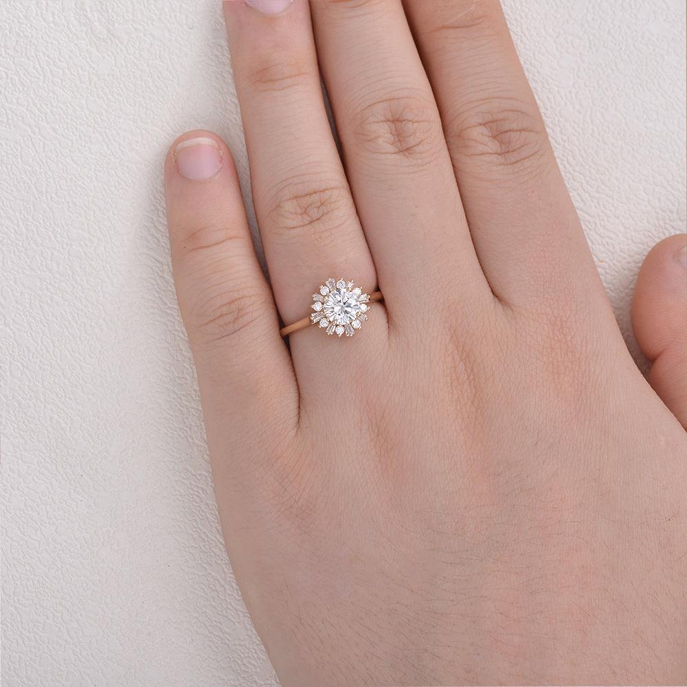 Sunflower Moissanite Halo Yellow Gold Inspired Ring
