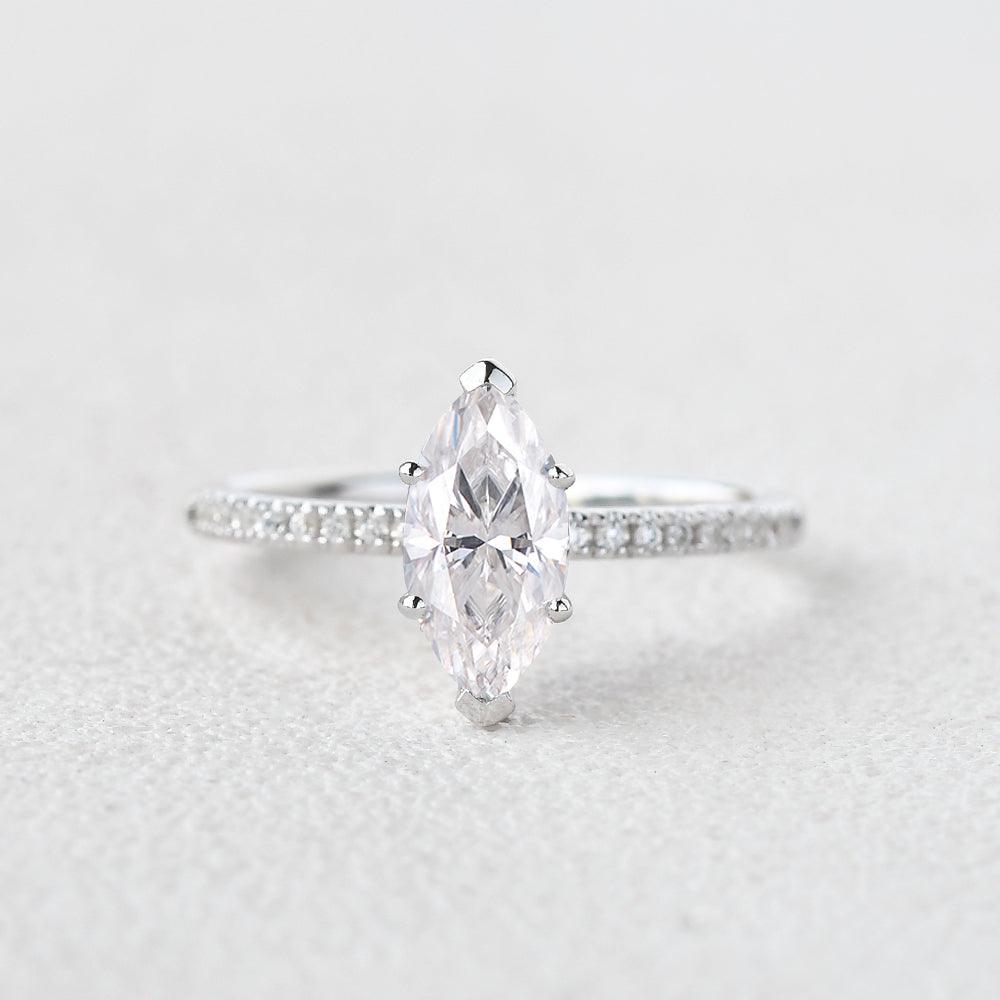 Minimalist 1.5CT Marquise Moissanite Pave Classic Solitaire Engagement Ring
