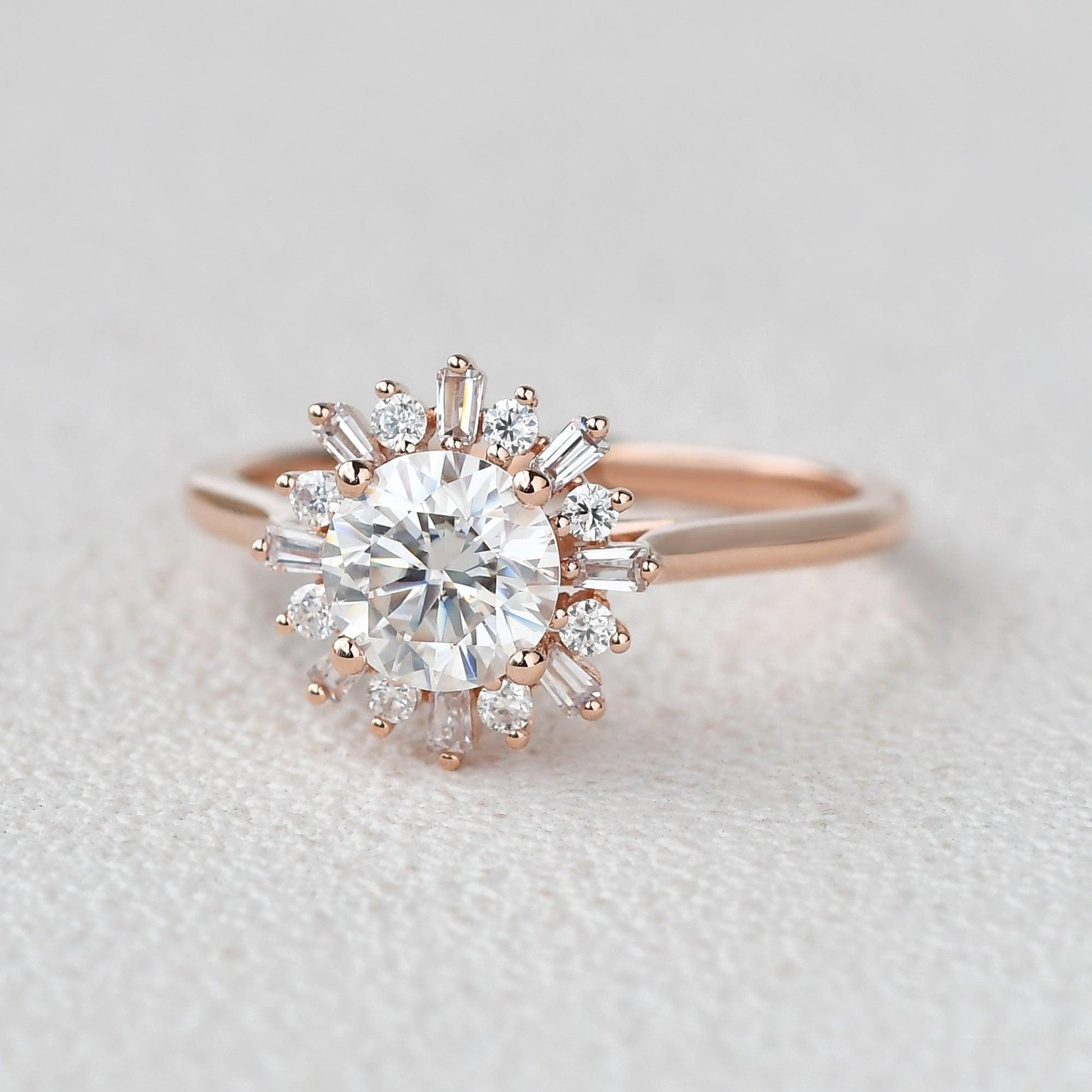 Sunflower Moissanite Halo Yellow Gold Inspired Ring