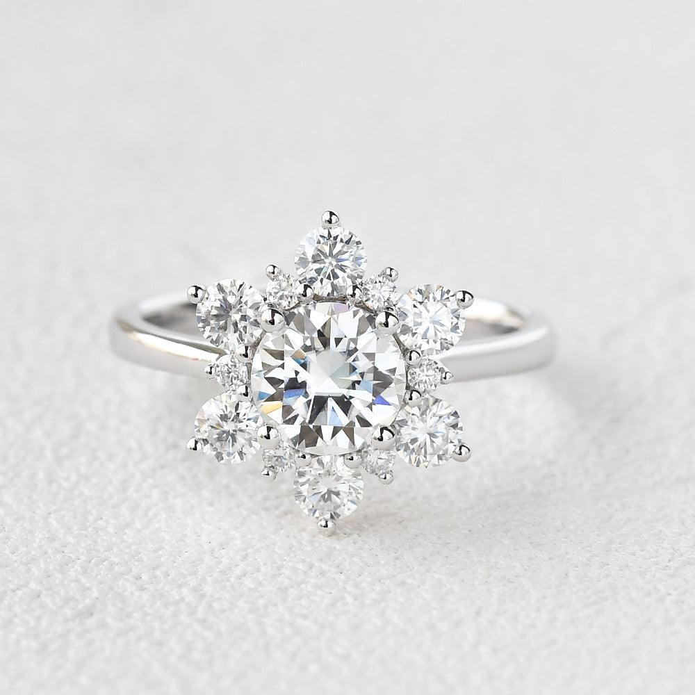 Snowflake Shaped Moissanite Art deco White Gold Ring