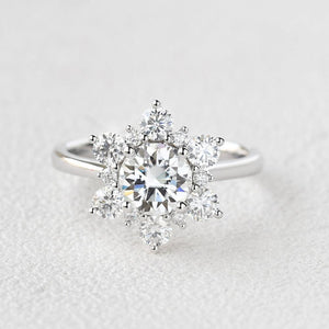 Snowflake Shaped Moissanite Art deco White Gold Ring