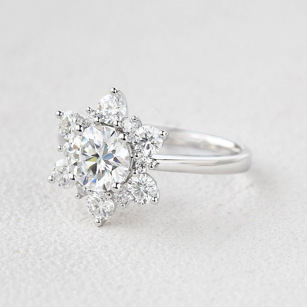 Snowflake Shaped Moissanite Art deco White Gold Ring