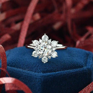 Snowflake Shaped Moissanite Art deco White Gold Ring