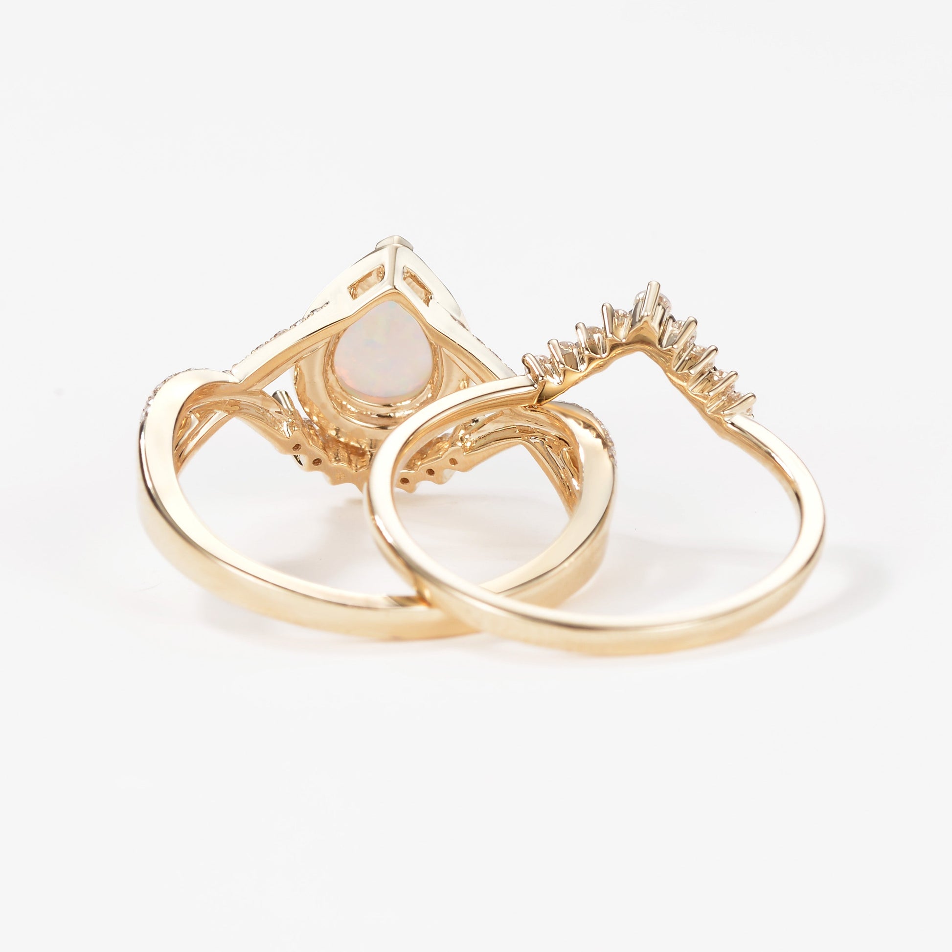 Pear Moss Agate Halo Infinity Ring Set 2pcs - Valentina