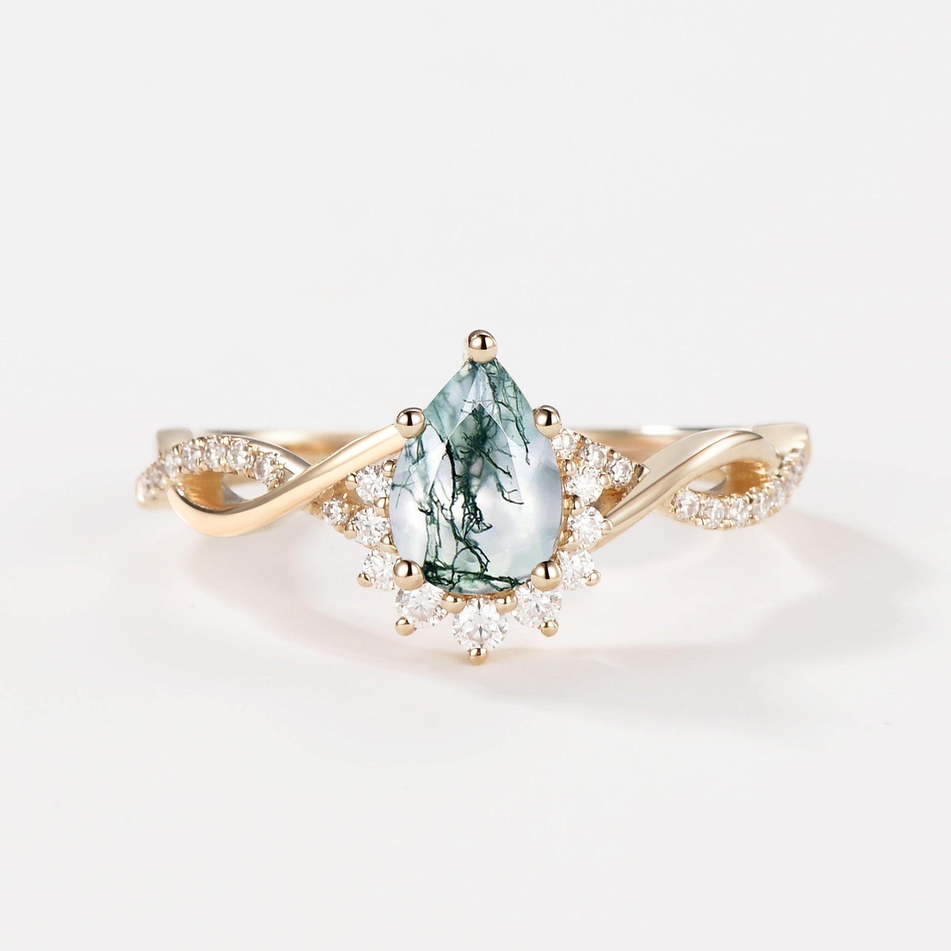 1.5ct Pear Moss Agate Infinity Engagement Ring - Barbara
