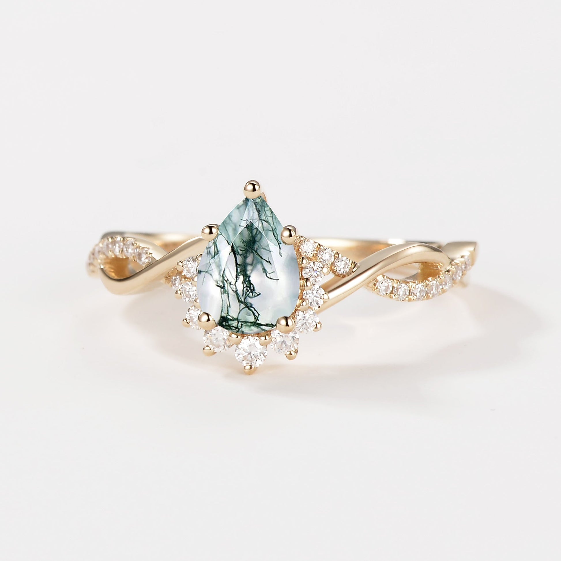 1.5ct Pear Moss Agate Infinity Engagement Ring - Barbara