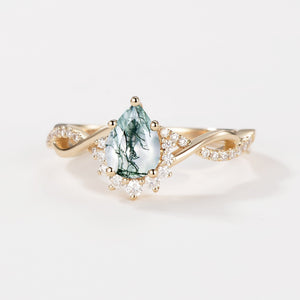 1.5ct Pear Moss Agate Infinity Engagement Ring - Barbara