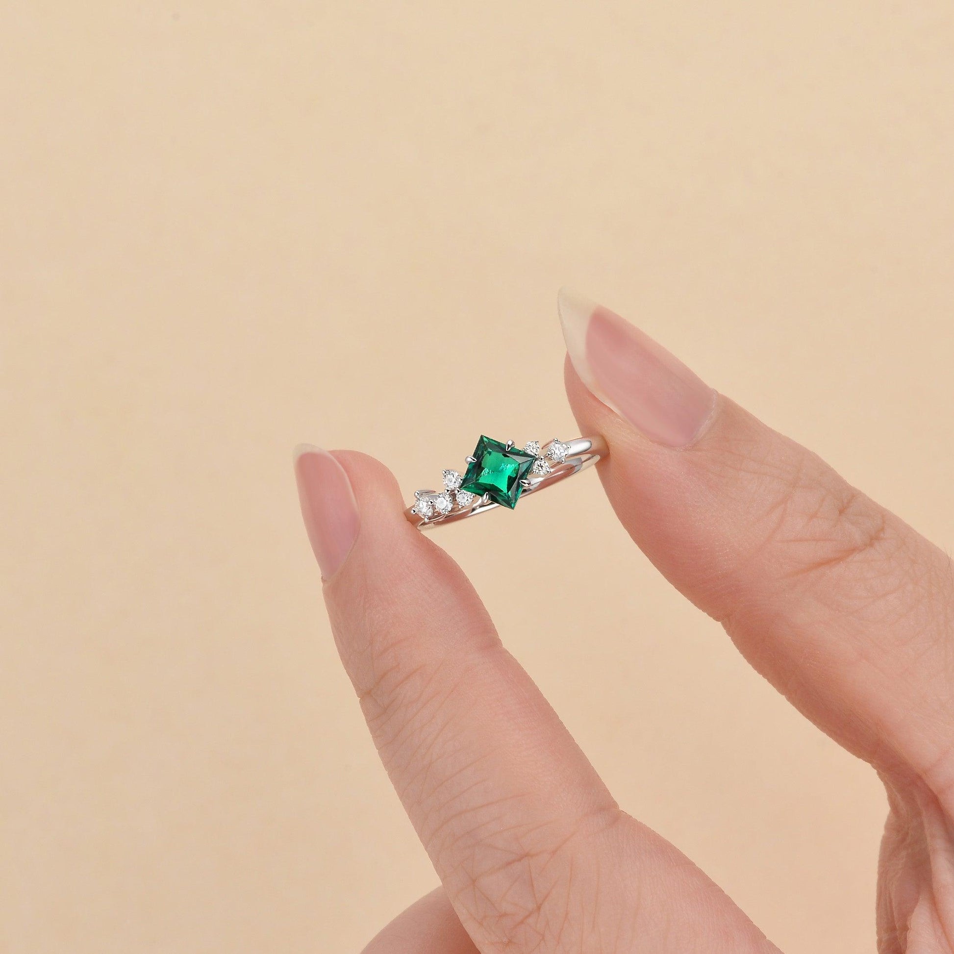 Princess Cut Moss Agate & Moissanite Rose Gold Ring