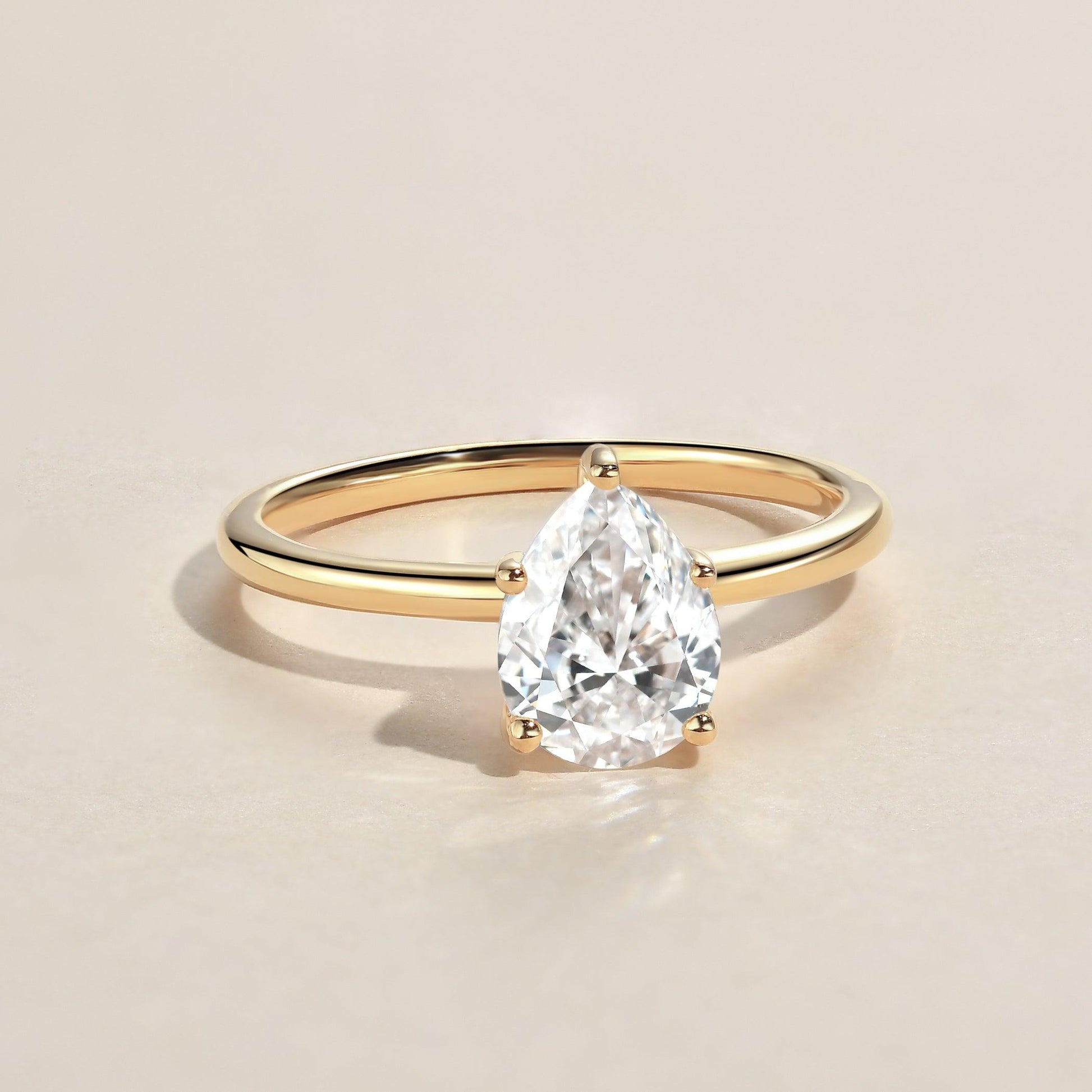 1.0ct Pear Shaped Moissanite Classic Solitaire Ring