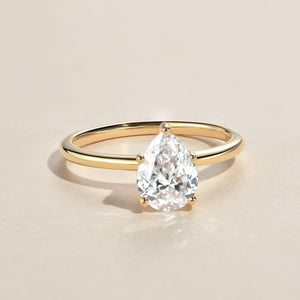 1.0ct Pear Shaped Moissanite Classic Solitaire Ring