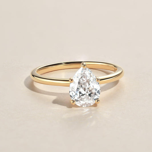 1.0ct Pear Shaped Moissanite Classic Solitaire Ring