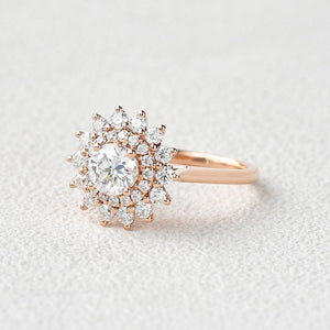Flower Round Cut Moss Agate Rose Gold Ring