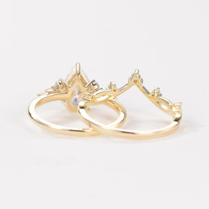 Branches Pear Moss Agate Leafy Ring Set 2pcs - Ona