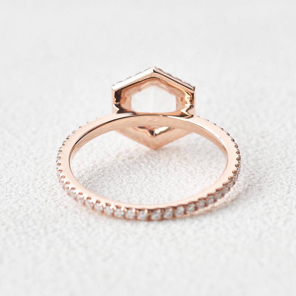 Vintage Hexagon Moonstone & Moissantie Halo Ring