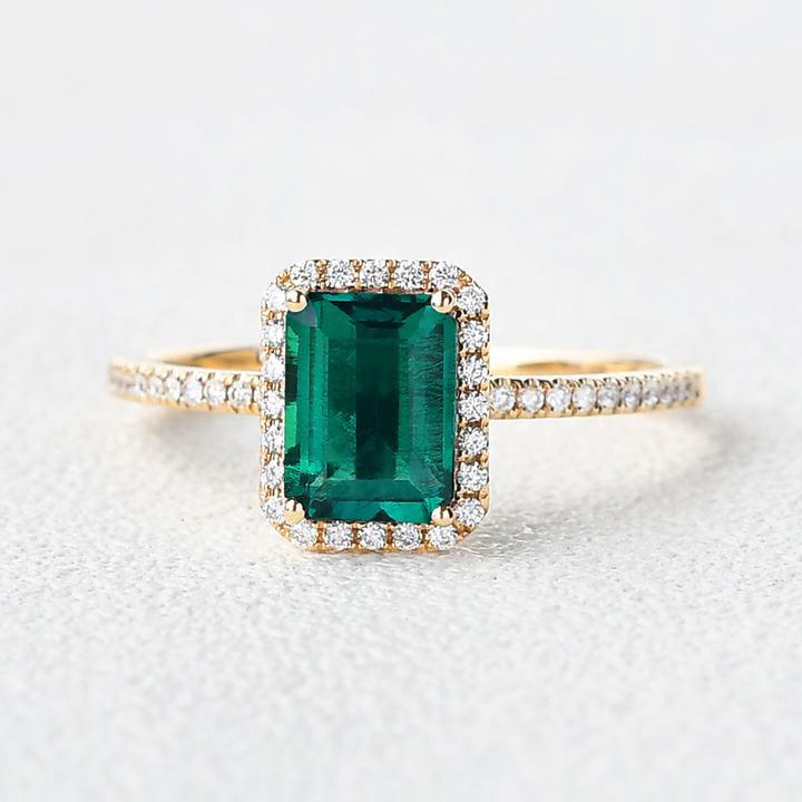 Vintage Emerald & Moissanite Rose Gold Ring