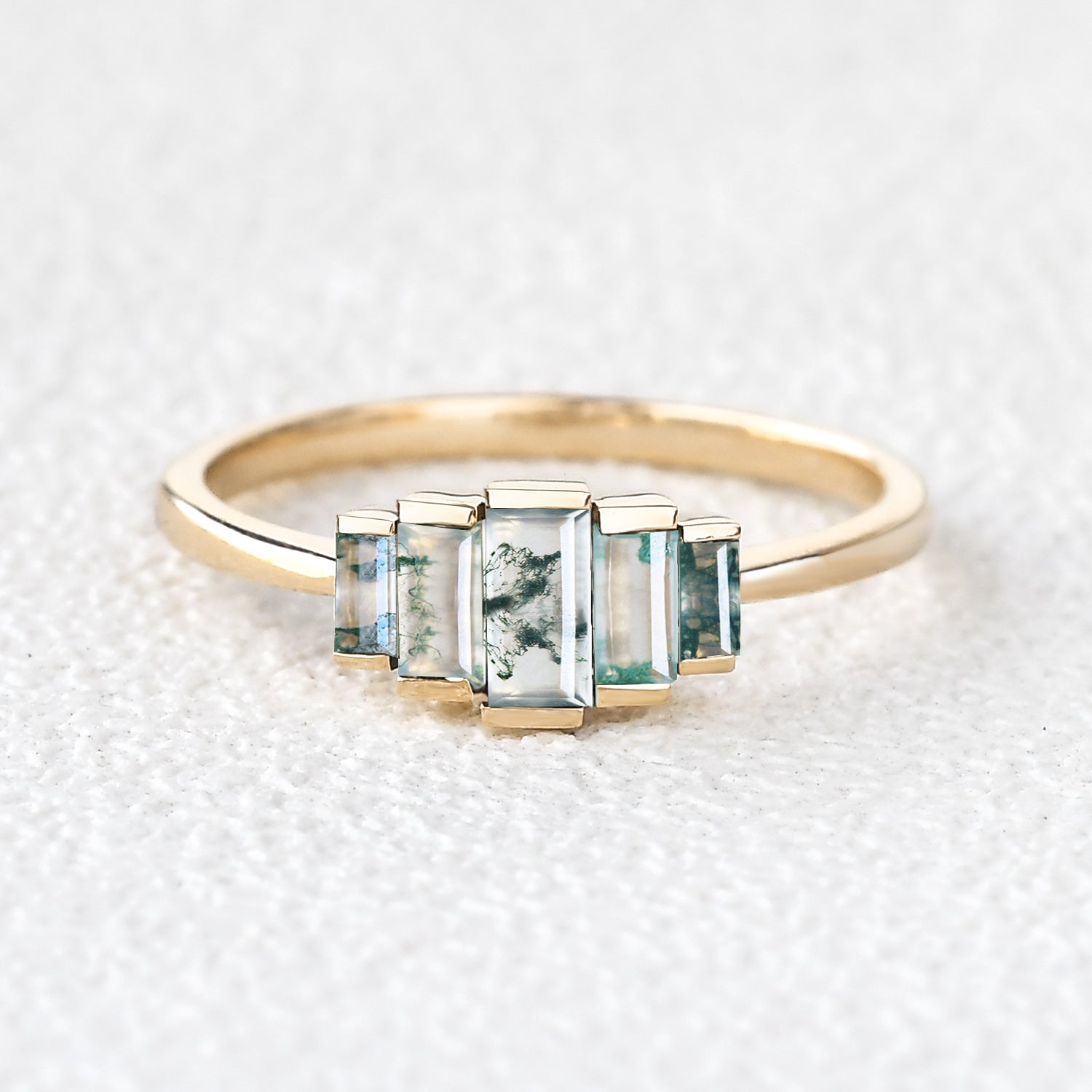 Vintage Baguette Moss Agate Engagement Ring