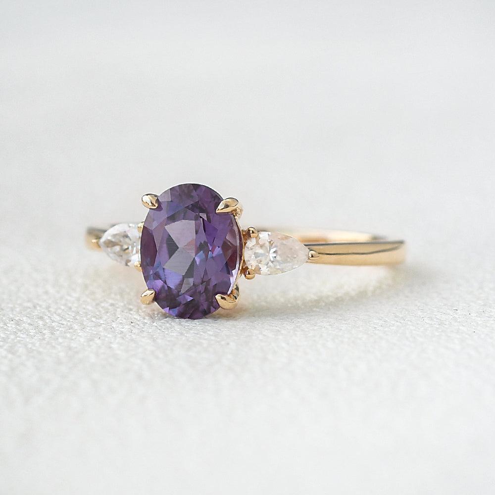 Minimalist Lab-Grown Alexandrite Solitaire Gold Ring