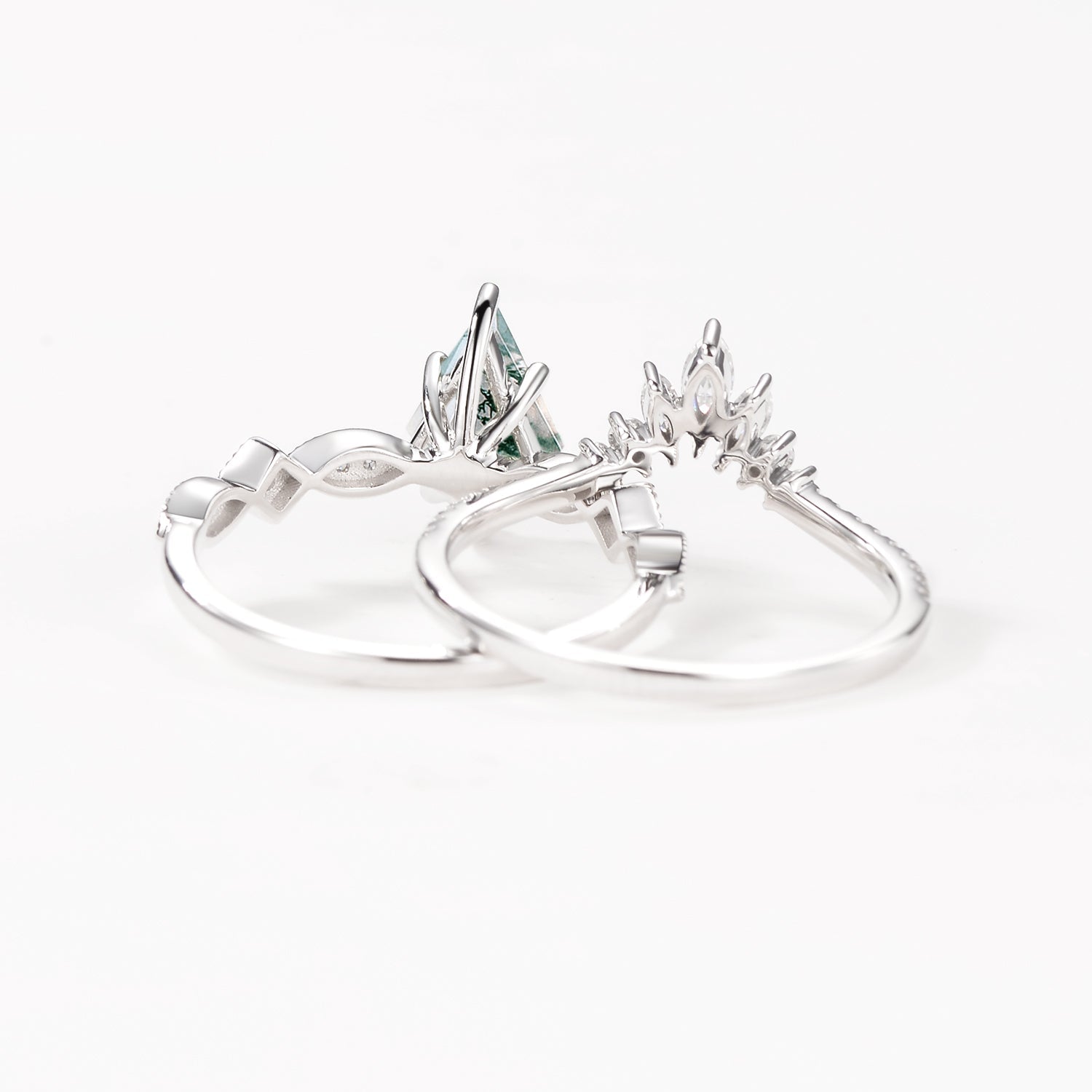 Unique Kite Moss Agate Engagement Ring Sets 2pcs
