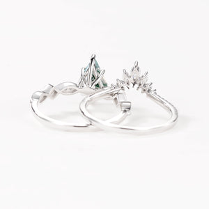 Unique Kite Moss Agate Engagement Ring Sets 2pcs