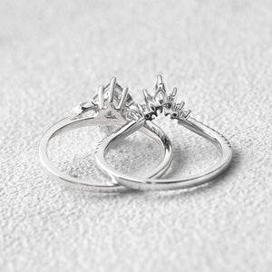 Kite Cut Green Moss Agate White Gold Engagement Ring Set 2pcs