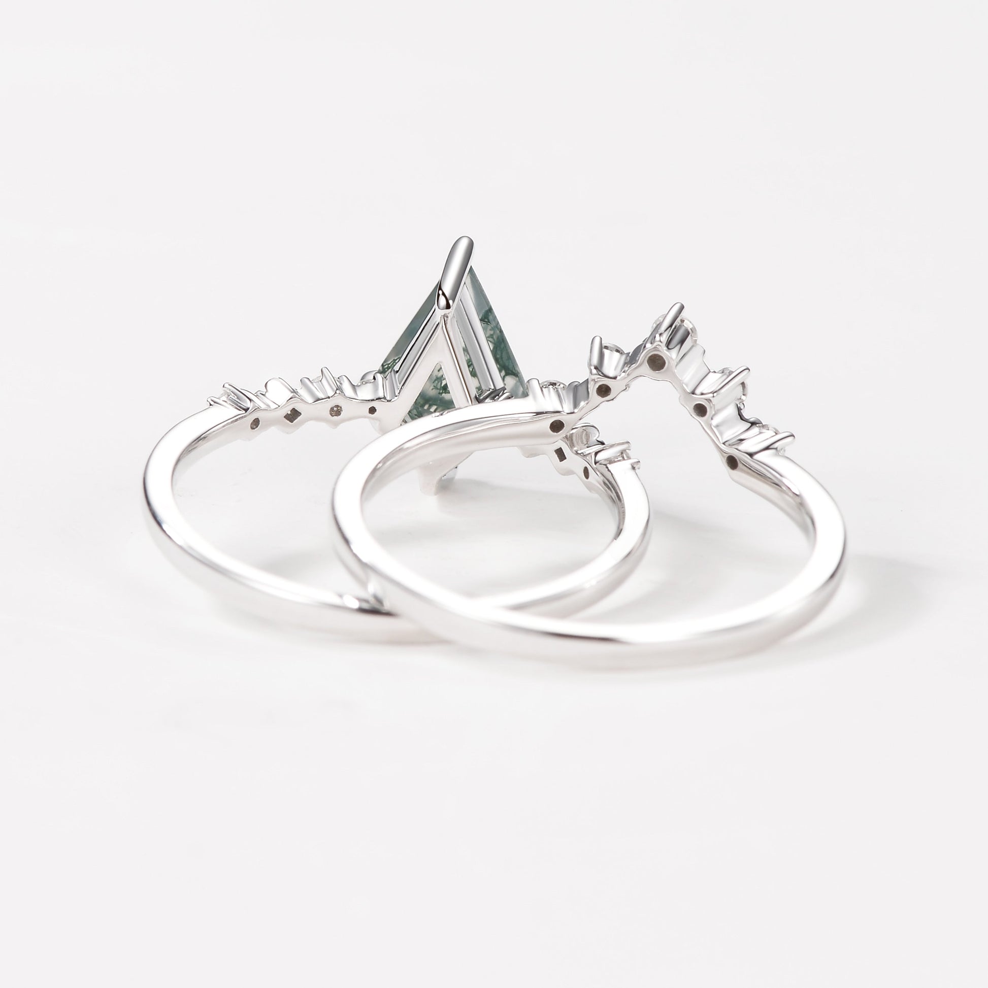1.5ct Vintage Moss Agate Engagement Ring Set 2pcs