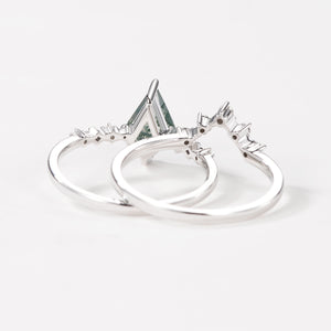 1.5ct Vintage Moss Agate Engagement Ring Set 2pcs