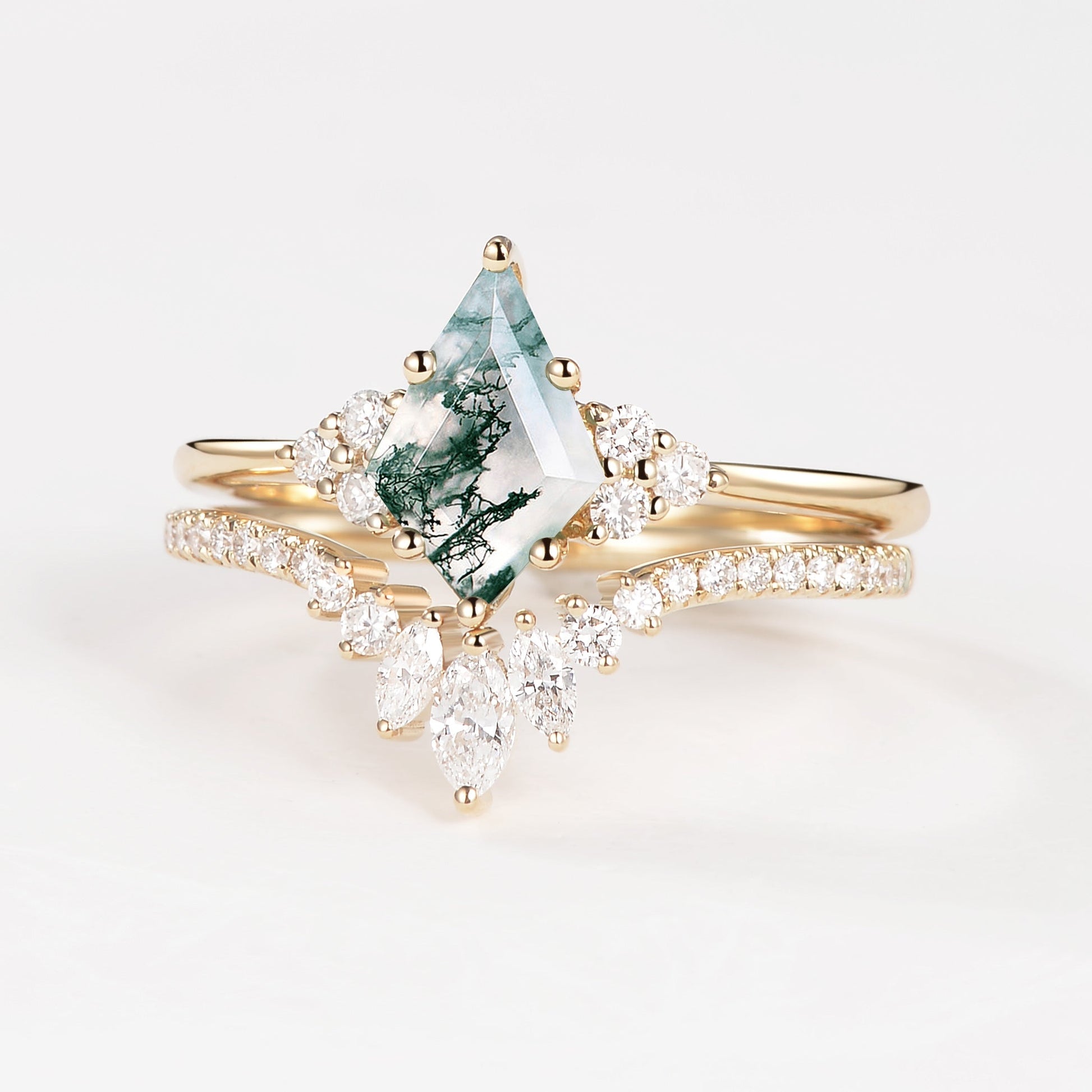 Classic Engagement - Unique Moss Agate Engagement Ring Set 2pcs - Lydia