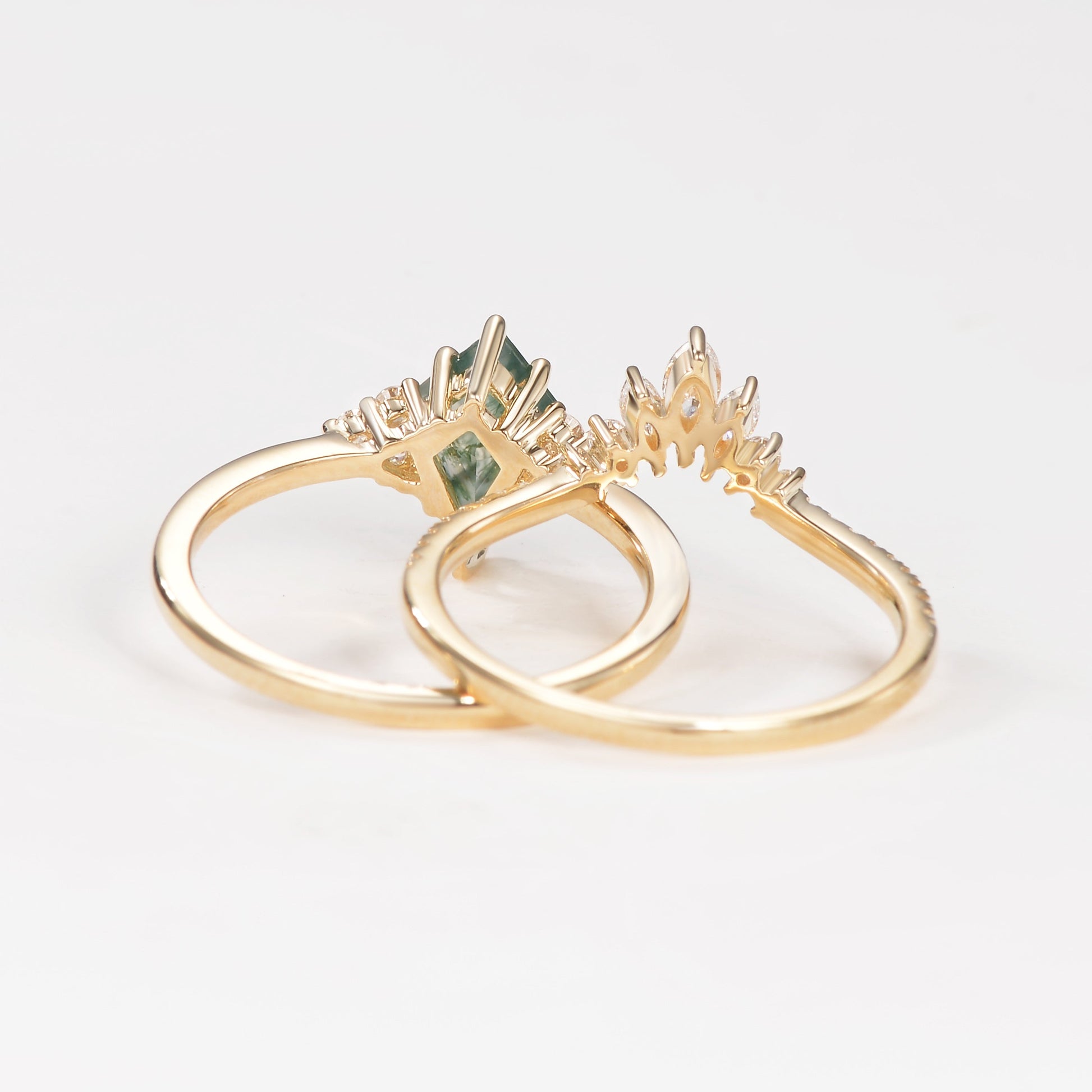 Classic Engagement - Unique Moss Agate Engagement Ring Set 2pcs - Lydia