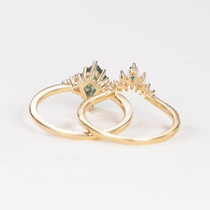 Unique Moss Agate Cluster Engagement Ring Set 2pcs - Lydia